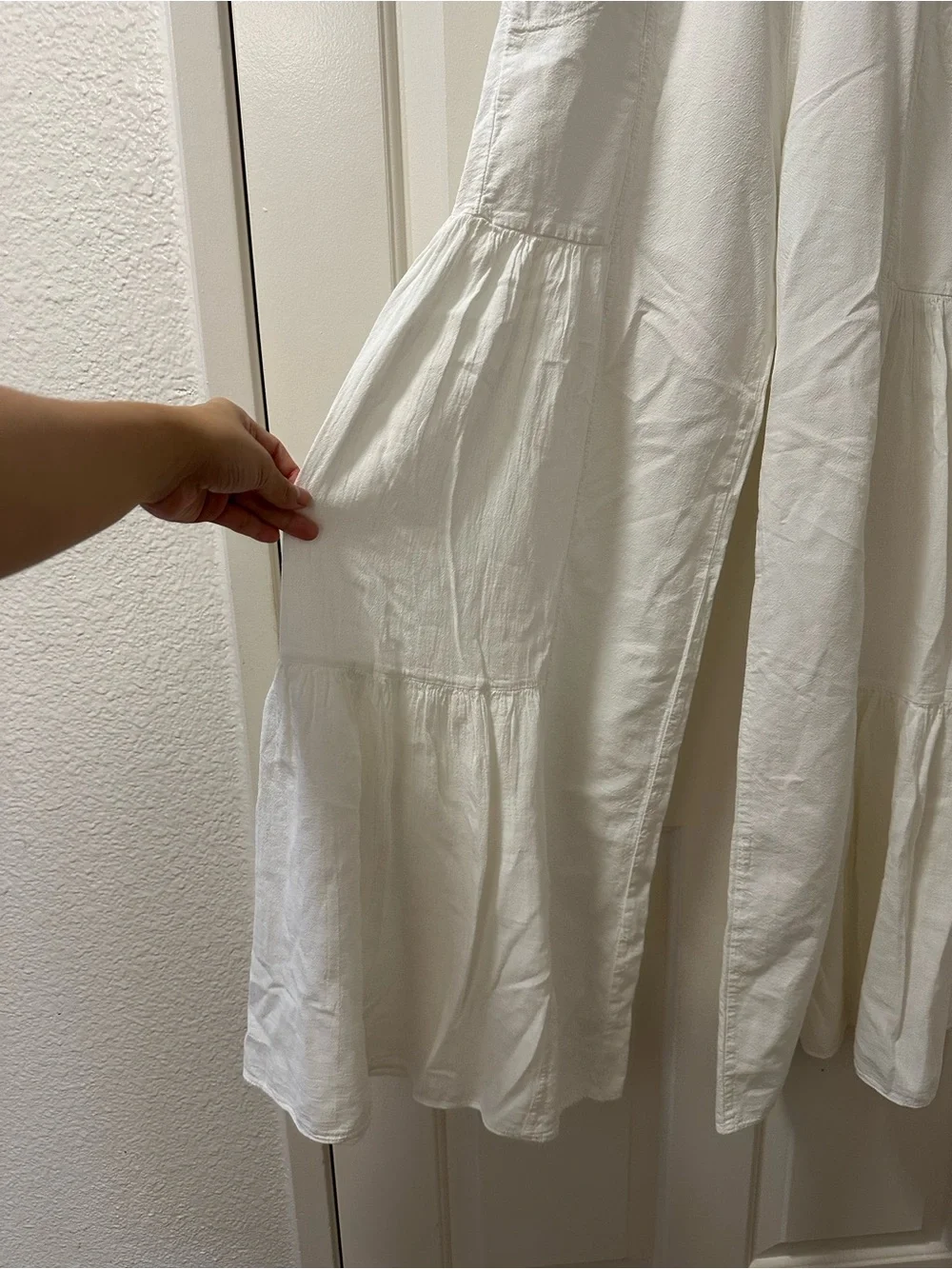White Tiered Wide-Leg Pants with Smocked Waistband